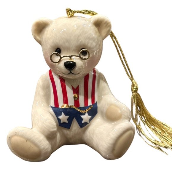 LENOX Teddy's 100th Anniversary Ornament - Ivory Bone China 24K Gold Plate Trim - Picture 5 of 11